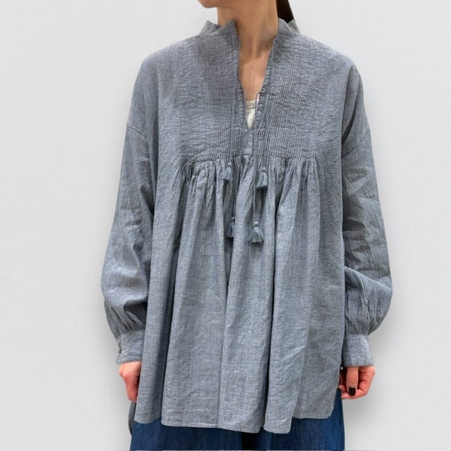 25SS メゾンドソイル　HANDWOVEN YARN チュニックブラウス maison de soil HANDWOVEN YARN DYE NATURAL INDIGO CHAMBRAY