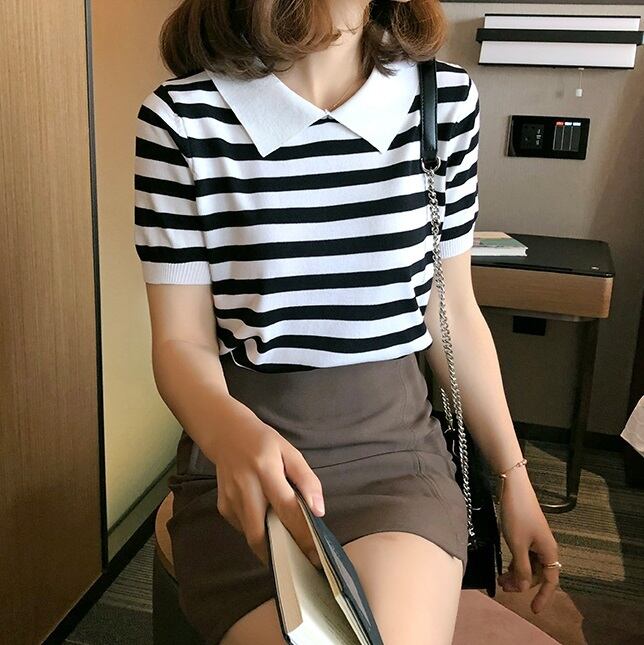 送料無料 3色 襟付きサマーニット ニット トップス レディース 春