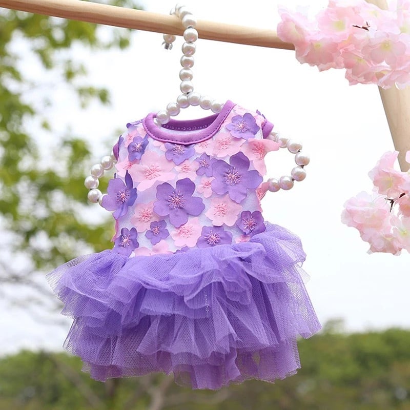 フリルワンピース チュール 花柄 春夏 花見 桜 女の子 犬服 ドッグ