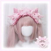 ♡ PINK CAT パールチェーン 天使の羽 猫耳フリルリボンヘッドドレス ♡