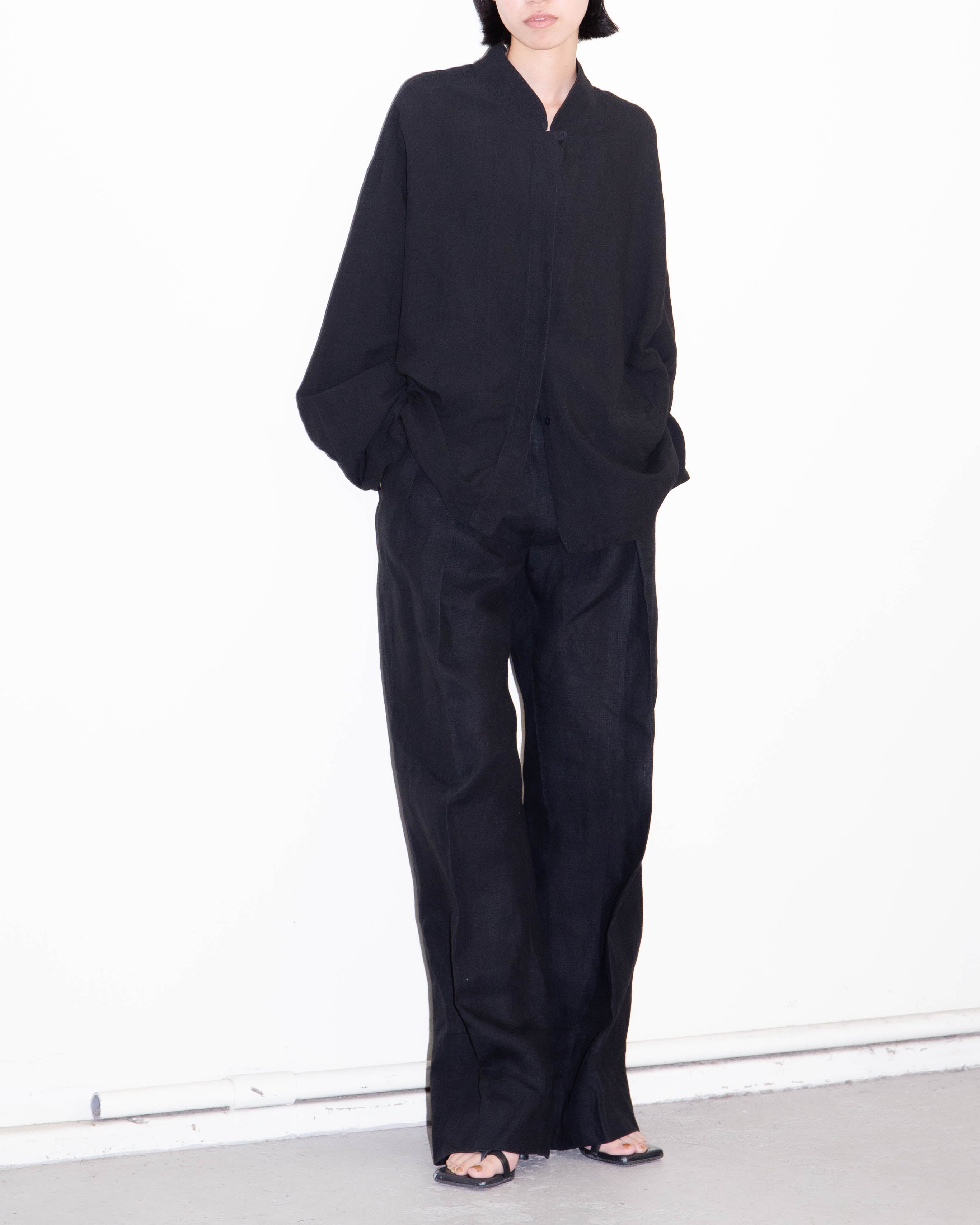 1990-00s EILEEN FISHER - fly-front linen wide shirt jacket | LUIK FINN