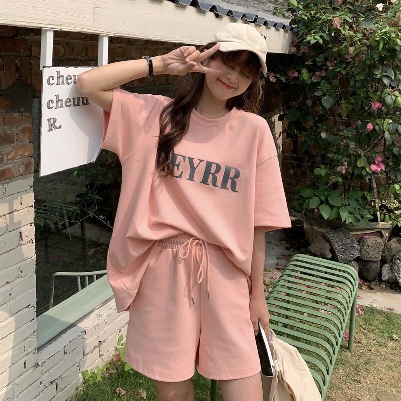 サマールーズプリントTシャツ ハイウェストウェストショーツ 夏物 ブルマー YY-ファッション98507630065