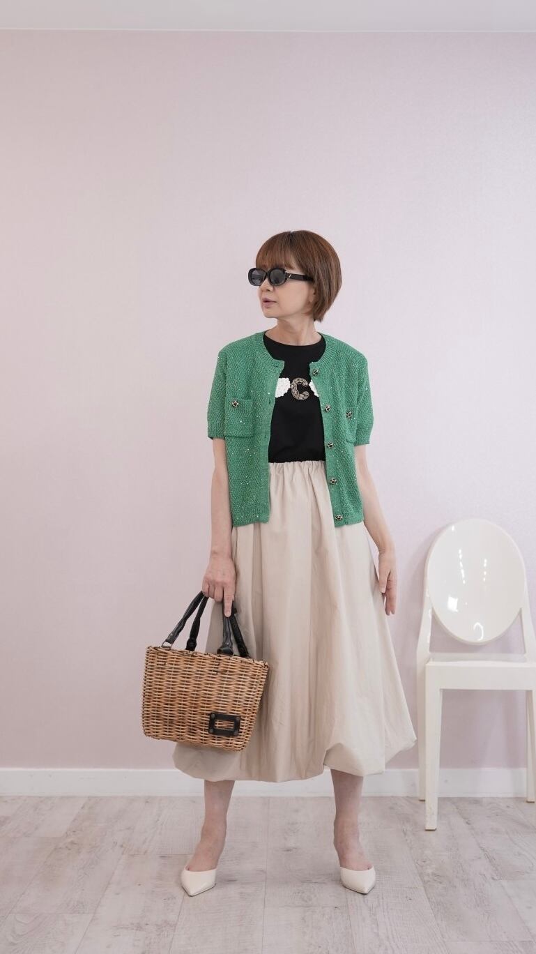 ノーカラーニットジャケット13000➕tax