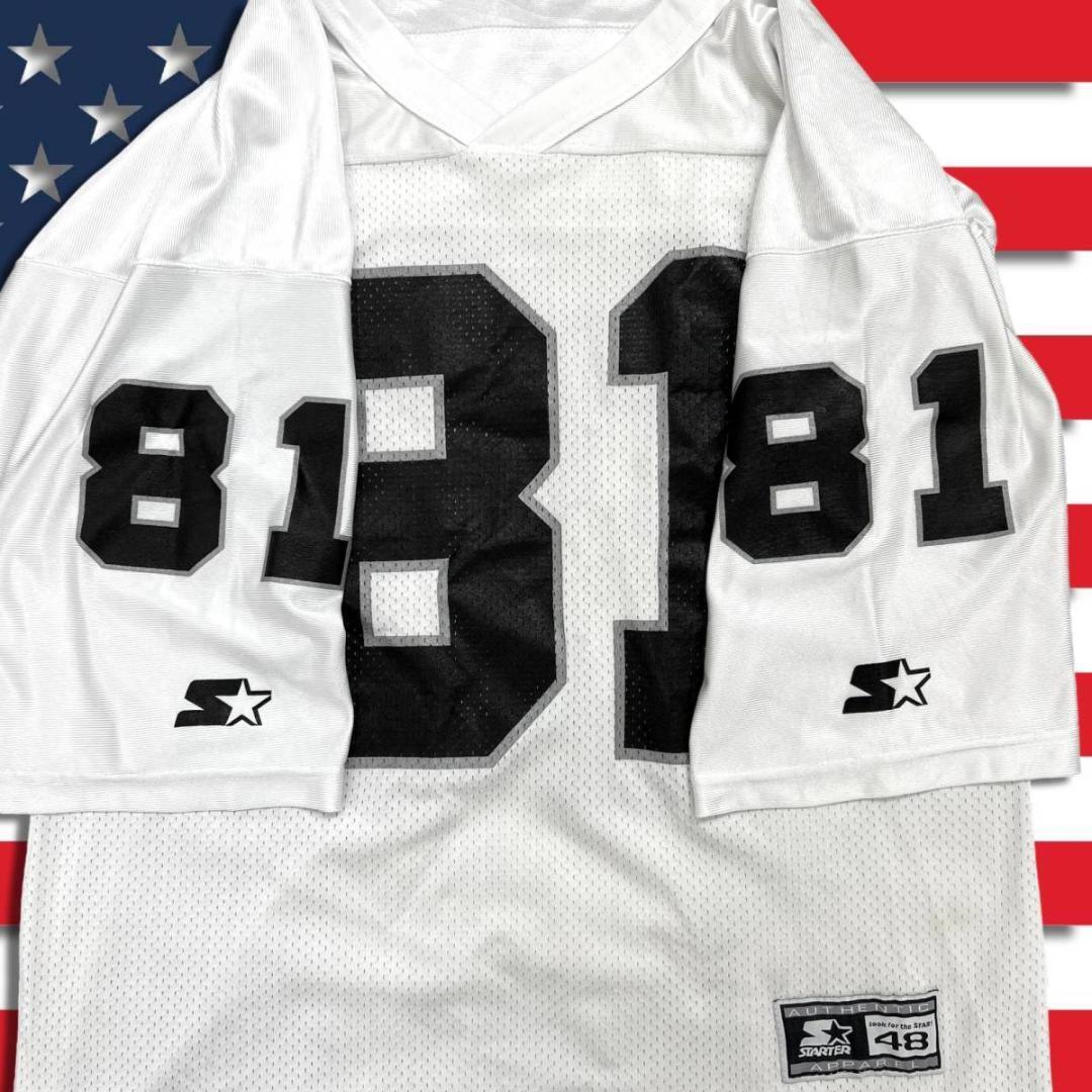 90s USA製 レイダース ゲームシャツ 48 L STARTER NFL Oakland Raiders フットボールジャージ フットボールシャツ  古着 アメフト SK8