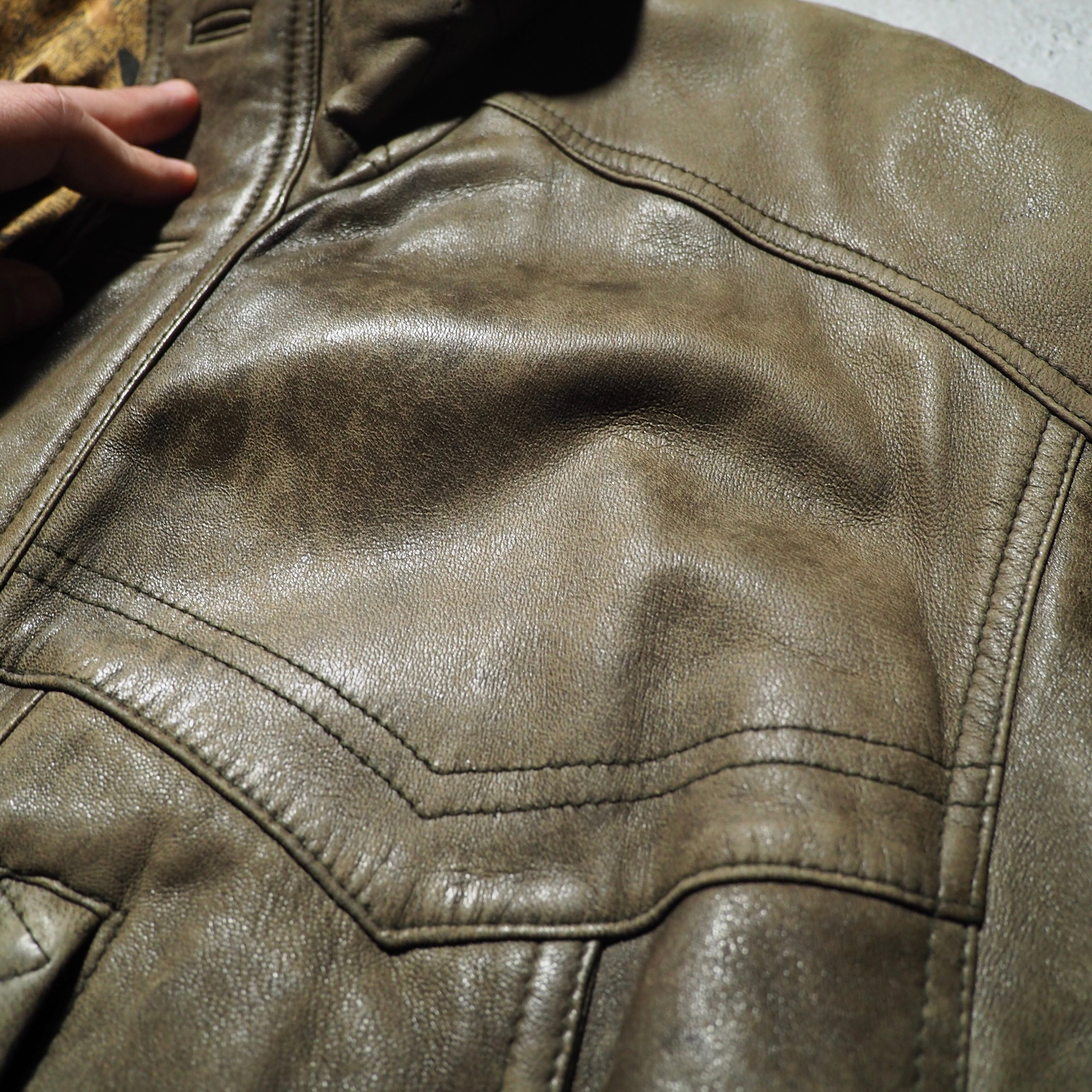 ” Deformation - 変形 ” Beautiful aging Fade color vintage loose sheep leather jacket