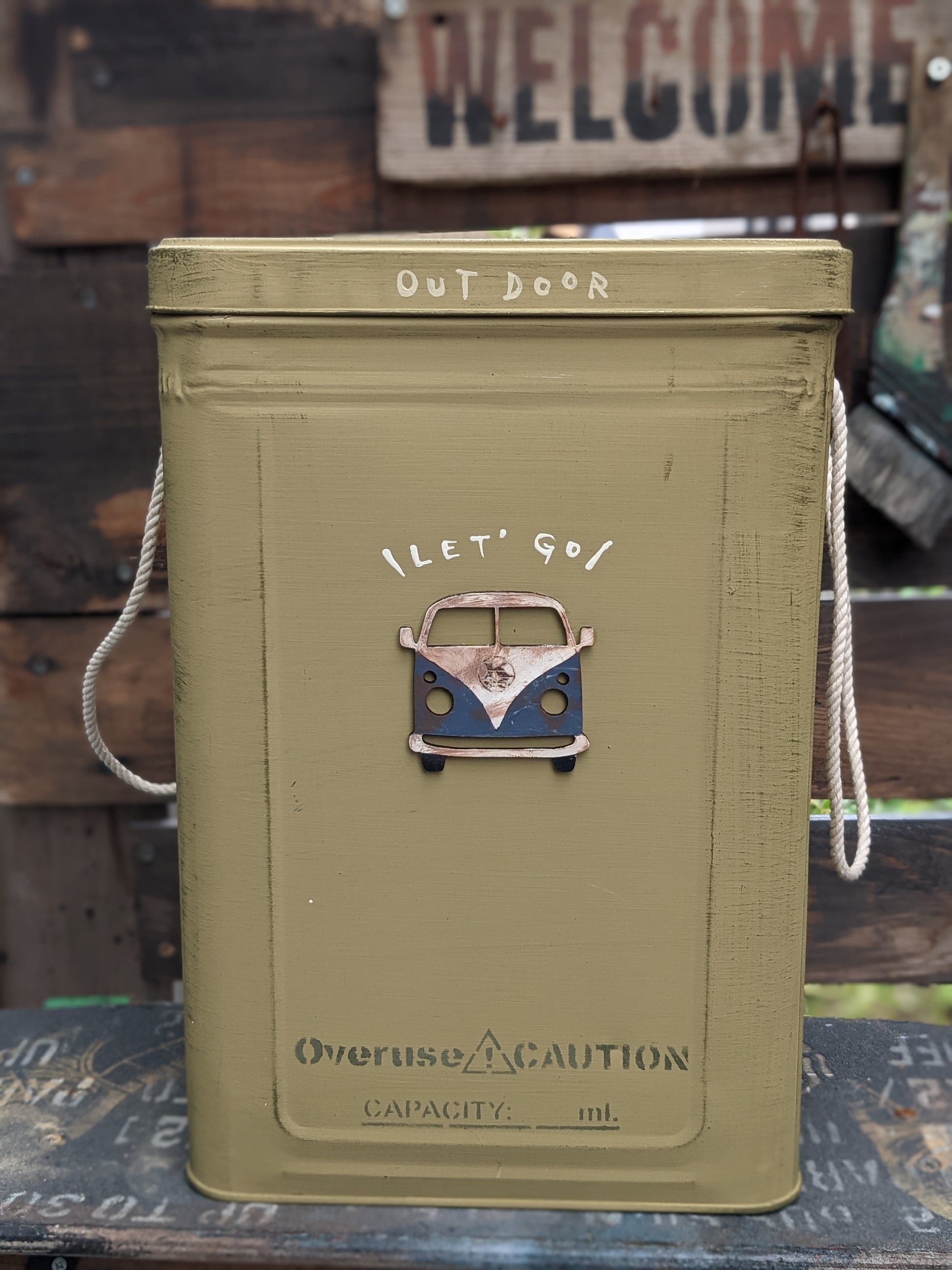 キャン缶(カーキカラー×バスパーツ 青)