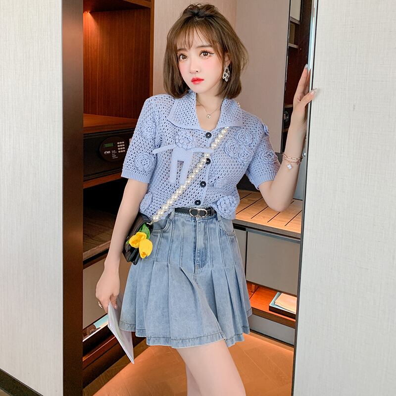 チェーン Flowerデザイン ニットカーディガンオータム 秋物 フラワーデザイン MIUCO61462911233