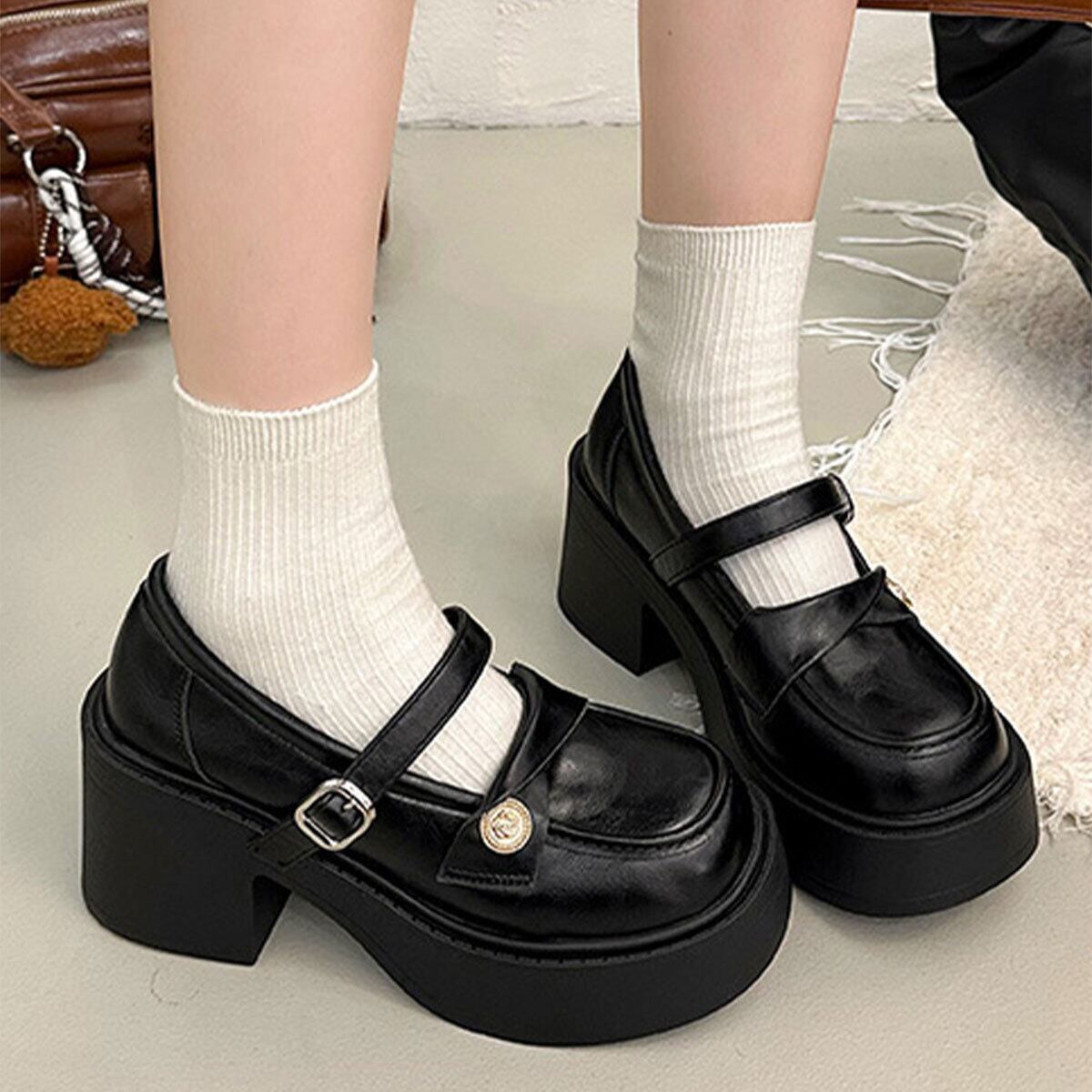 学院風 厚底 ローファー レディース 韓国 通勤 通学 学生 大人 きれいめ PUレザー シンプル ガーリー シューズ コスプレ メイド チャンキーヒール 大人可愛い 大人女子