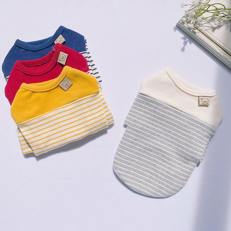 STRIPE T-SHIRT S ~ XL 4color / 犬服 トップス 新作 秋冬 シンプル ドッグウェア ストレッチ 小型犬 中型犬 ペット洋服