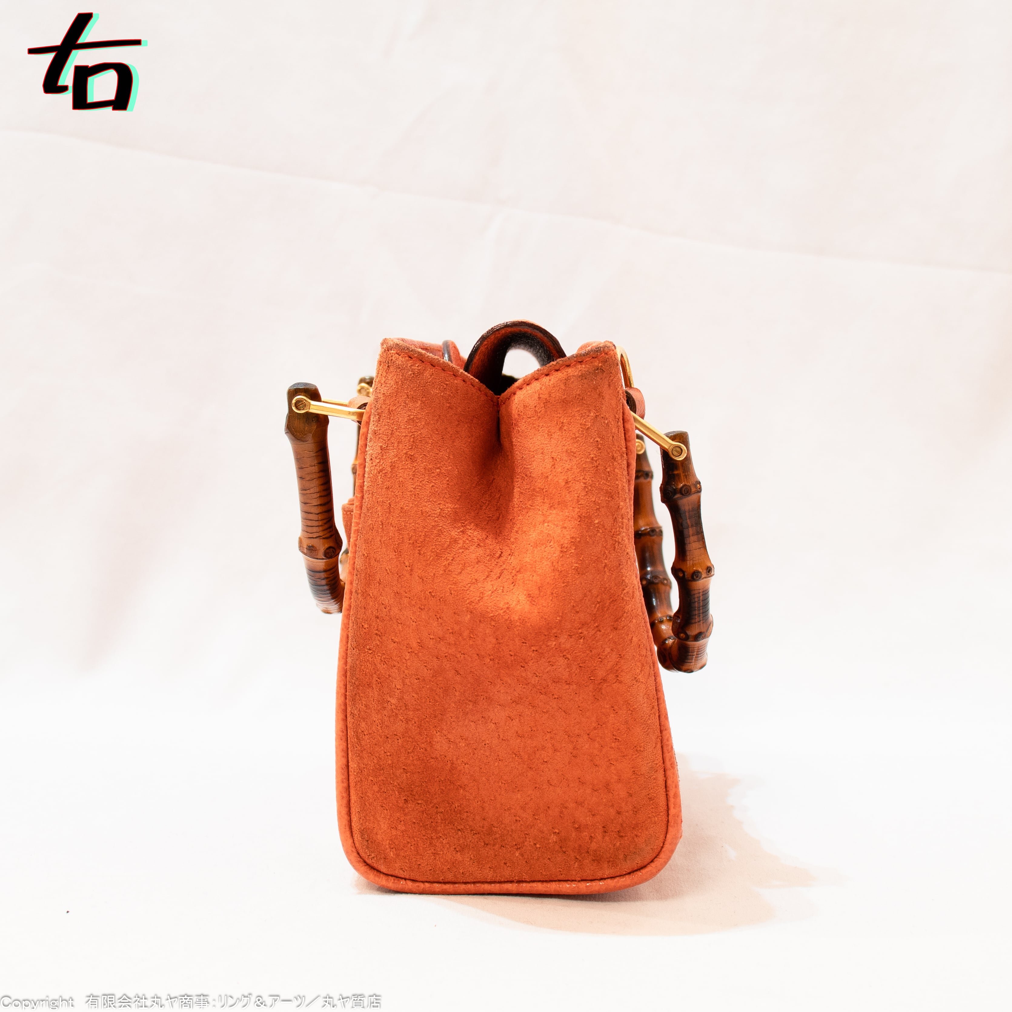 GUCCI バンブー ハンドバッグ オレンジ スウェード グッチ:オールドグッチバンブー2Wayミニバッグ/007.2214型/GUCCI