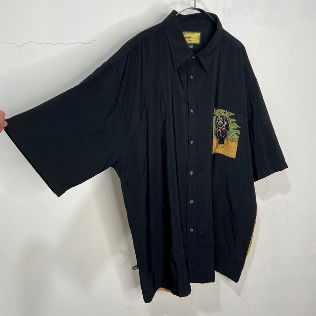 FIRST DOWN 和柄半袖シャツ 侍柄 ポリシャツ ブラック XL