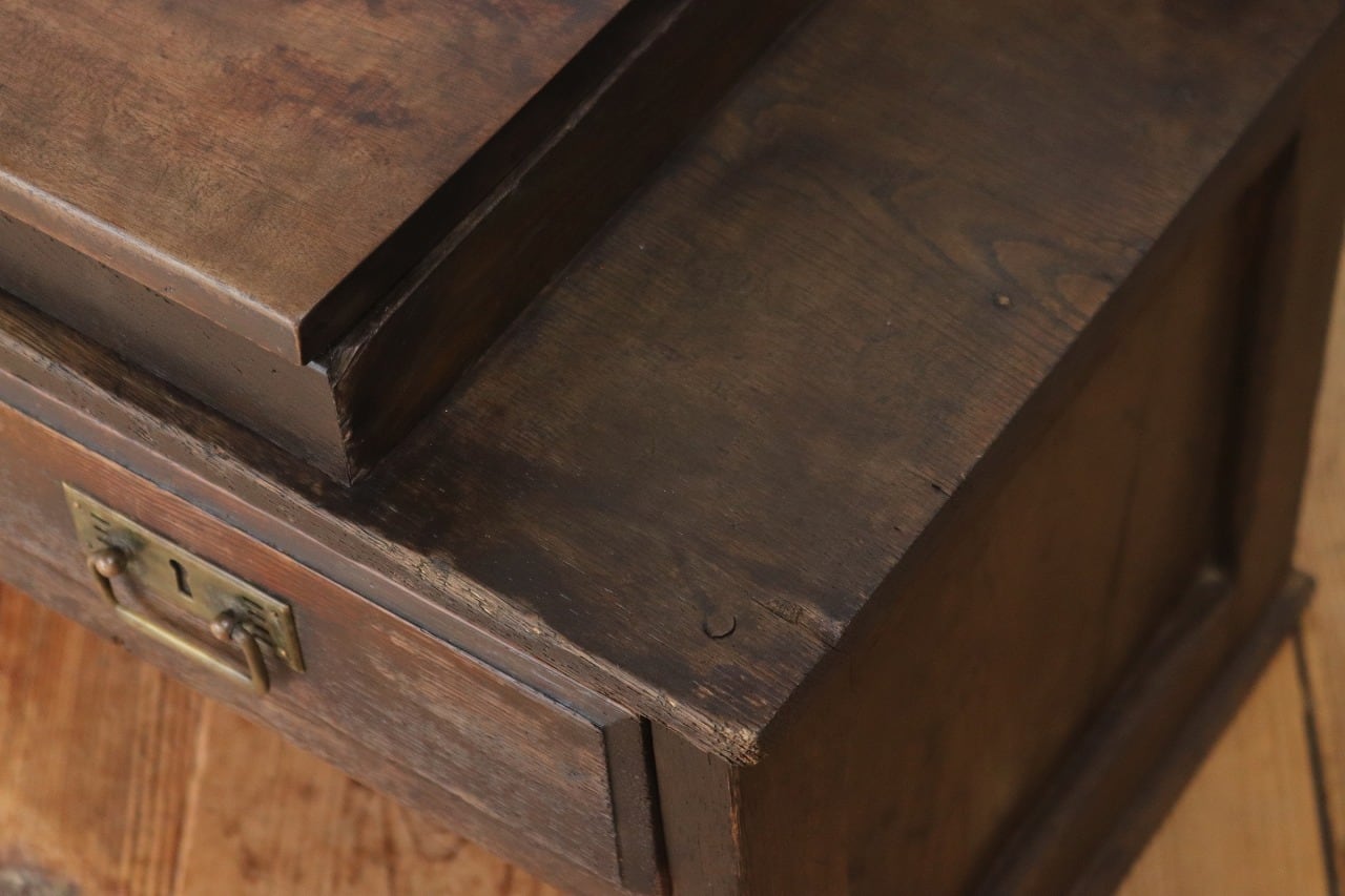 レトロ 文机 ローテーブル 座卓 帳場机 跳ね上げ天板 無垢材 引き出し