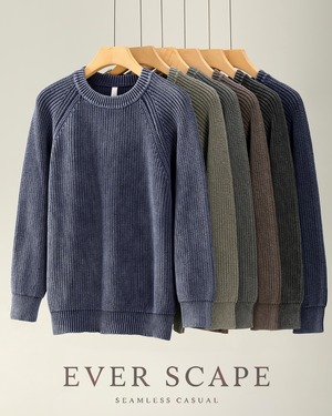 リブ編み クルーネックニット 6色　A0108