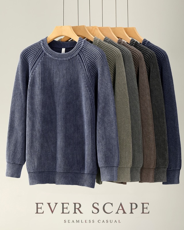 リブ編み クルーネックニット 6色　A0108