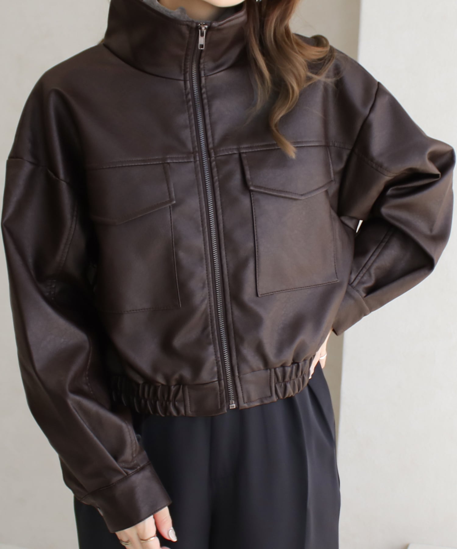 JOU RNALSTANDAD フェイクレザーブルゾン ブラウン フェイクレザーブルゾン