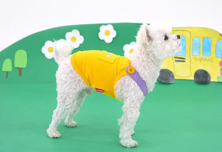 color shoulder t-shirt S ~ XL 2color / 犬服 春夏 新作 Tシャツ ドッグウェア 袖なし 可愛い 犬の服 お揃い オーバーオール トップス　top151