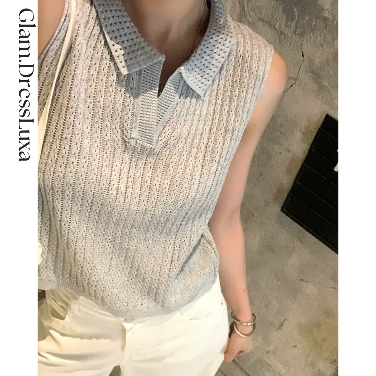 Openwork Collar Knit/2color_T1416