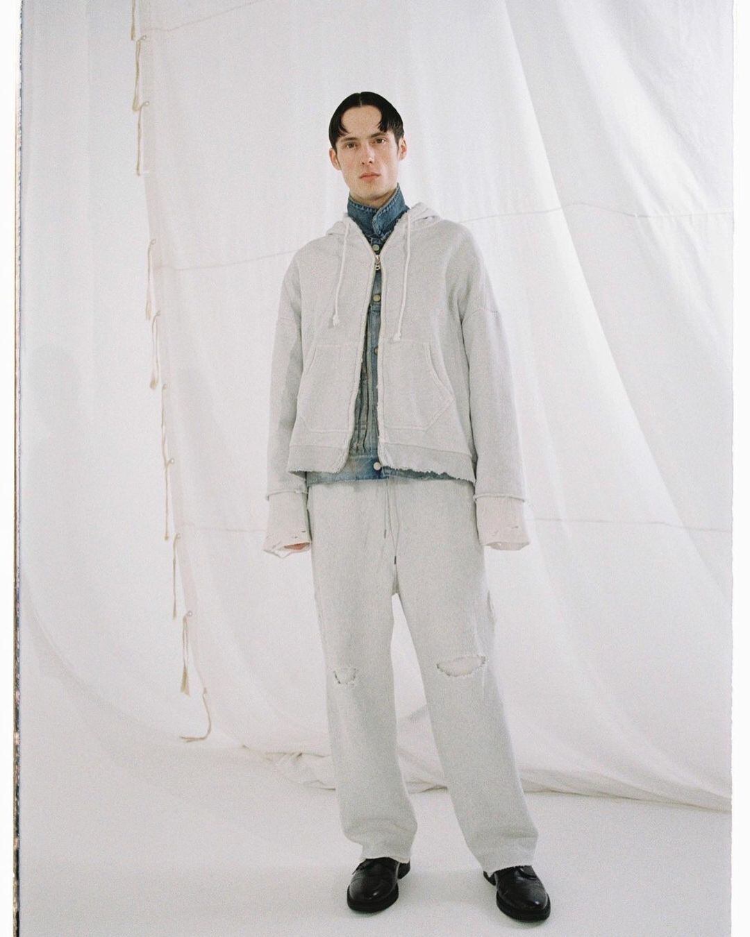 ancellm CRASH SWEAT LAYERED PANTS/WHITE