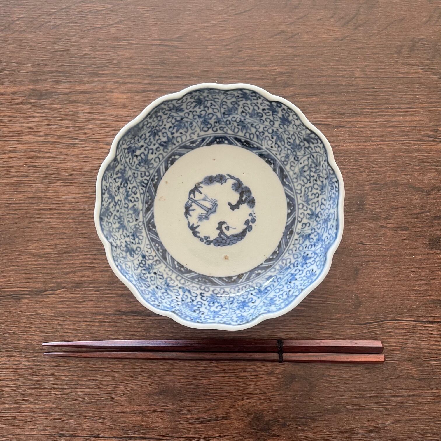 伊万里染付微塵花唐草紋様成化年製なます皿5枚(1枚直し有) | 古美術 
