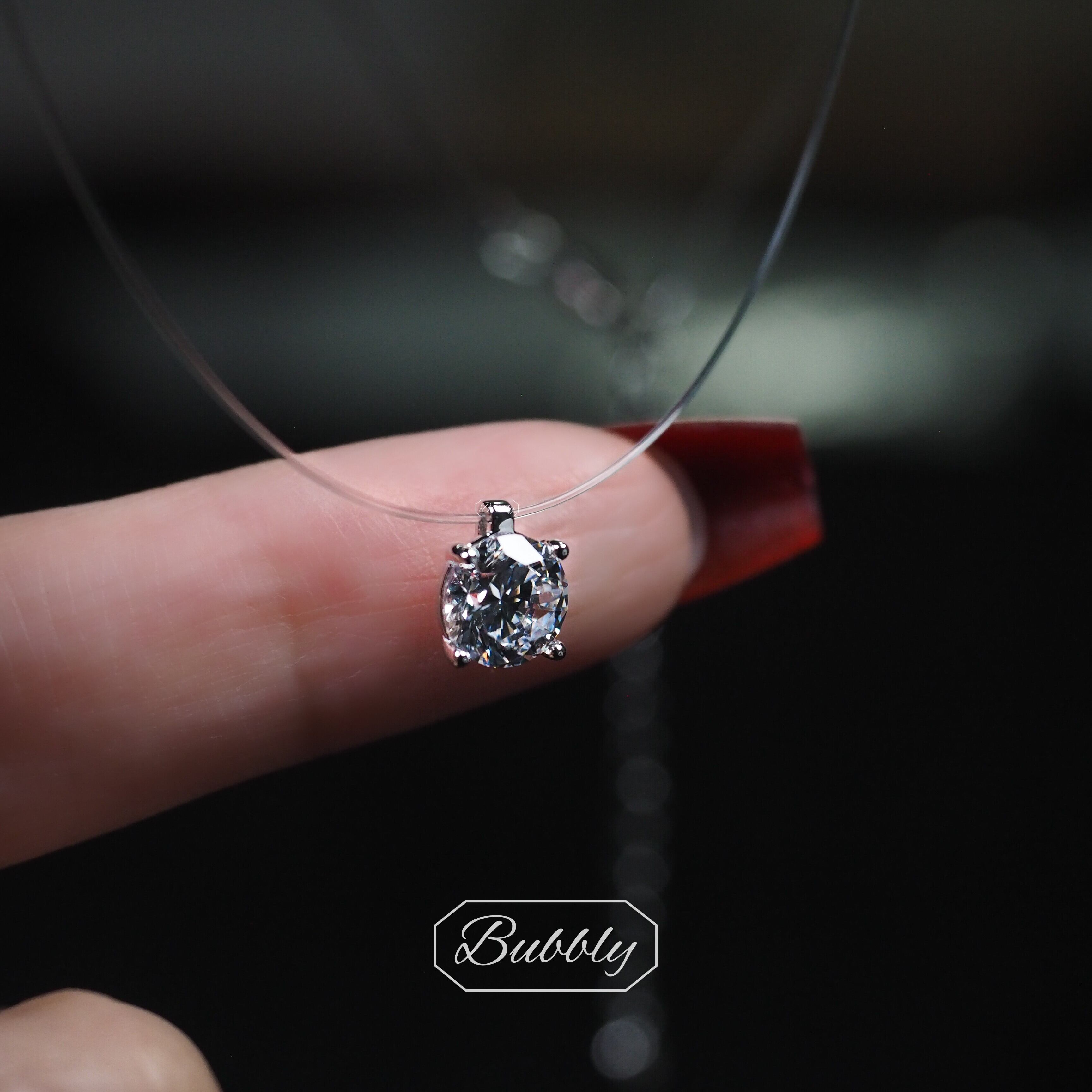 極上の輝き】透明 釣り糸 一粒ダイヤ ネックレス 1ct 【BU061