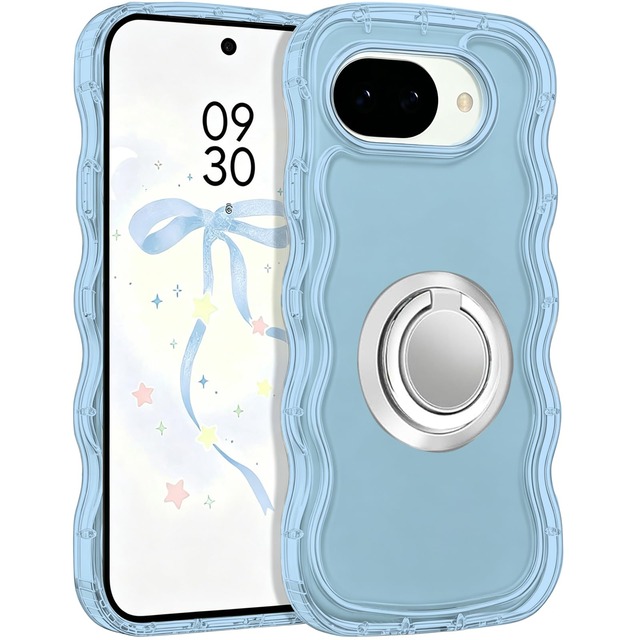 Casesmo Google Pixel 10a 用 ケース かわいい クリア ウェーブ おしゃれ TPU 韓国 可愛い スマホケース 人気 シンプル 滑り止め 耐衝撃 指紋防止 レンズ保護 ストラップホール付き ,ピクセル10a シリーズの携帯カバー ブルー