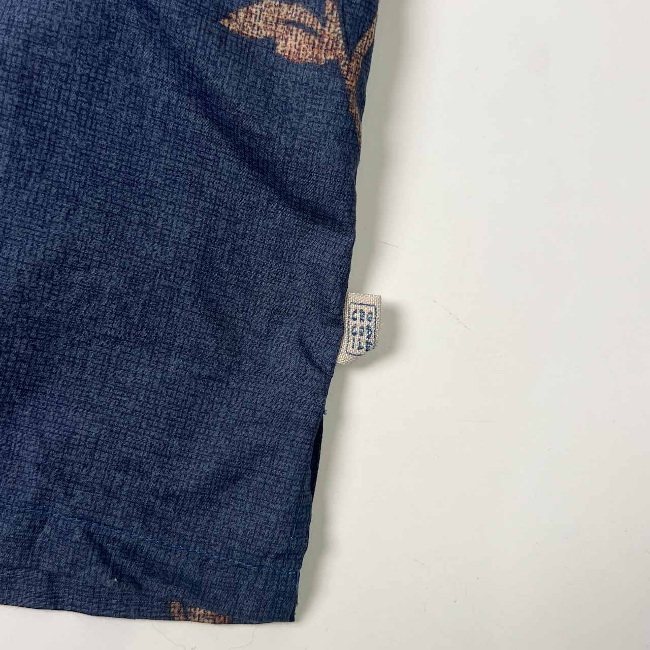 リネン混 Crocodile クロコダイル ボタニカル デザイン 開襟 半袖シャツ LL/ネイビー系 メンズ