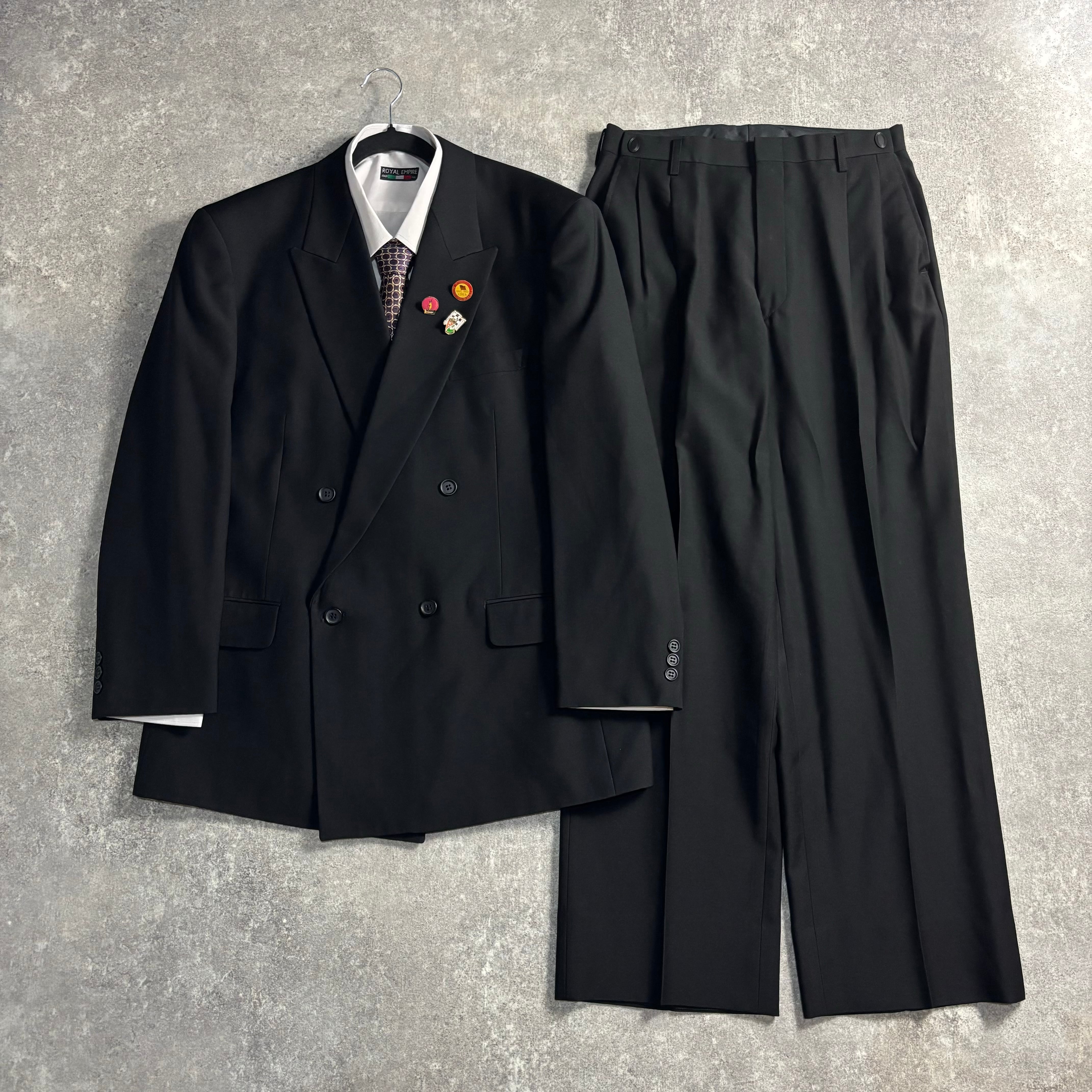 LOST特注【リメイク】短丈テーラードジャケット ダブルスーツ ブラック 春夏用 a2e71370bfc9cf0b6e47e42e4db2df