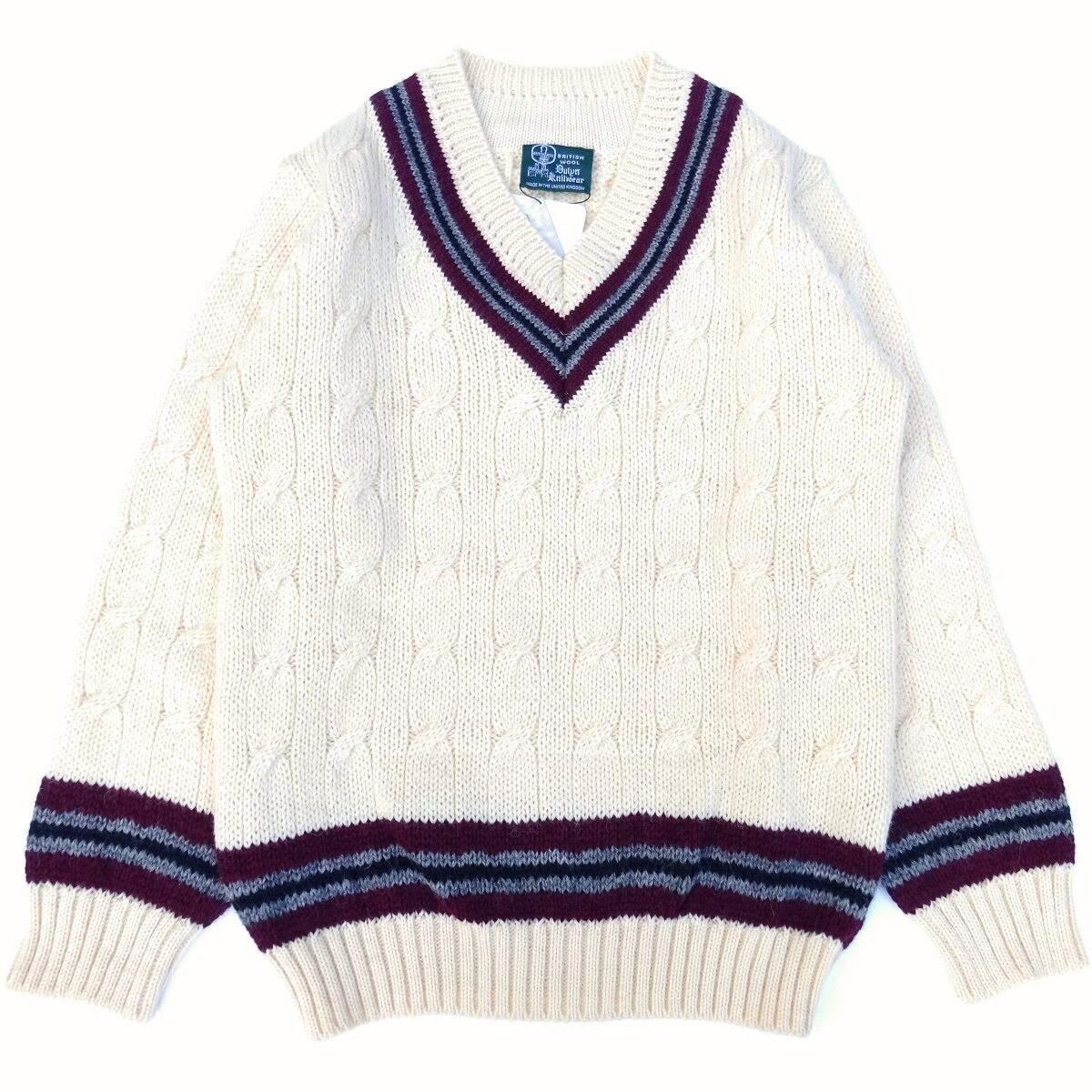 DULYN KNITWEAR (デュリンニットウェア) CRIKET P/O SWEATER アラン/ バーガンディー/ グレー