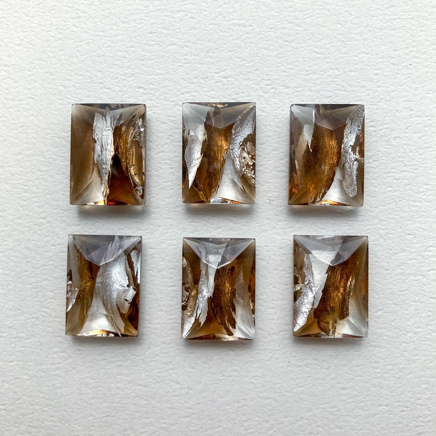 ツートーン箔入り長方形チェコガラス(ファセットカット) *チャームオプションあり