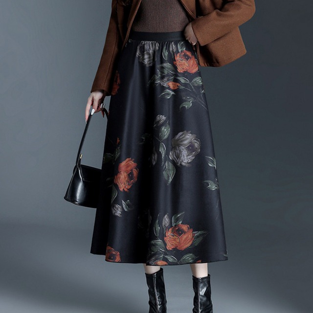 花柄＆ベルベットリバーシブルスカート Me1704