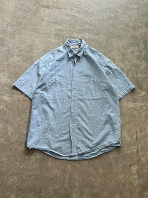 ST JOHN’S BAY シャンブレー 半袖シャツ L ライトブルー