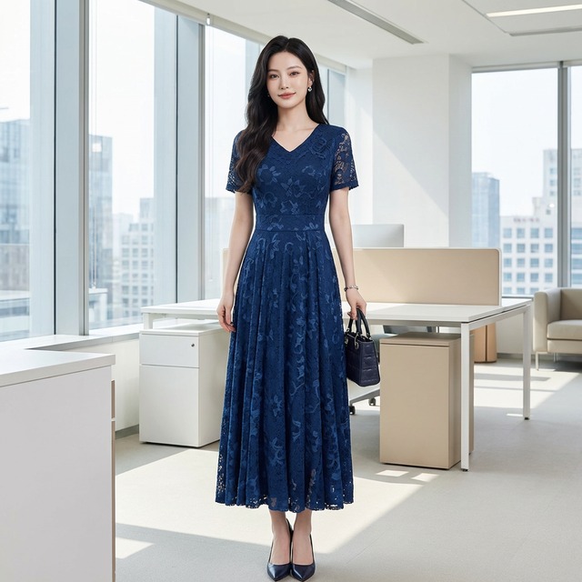 Vネックシフォンワンピース（2color） A1015