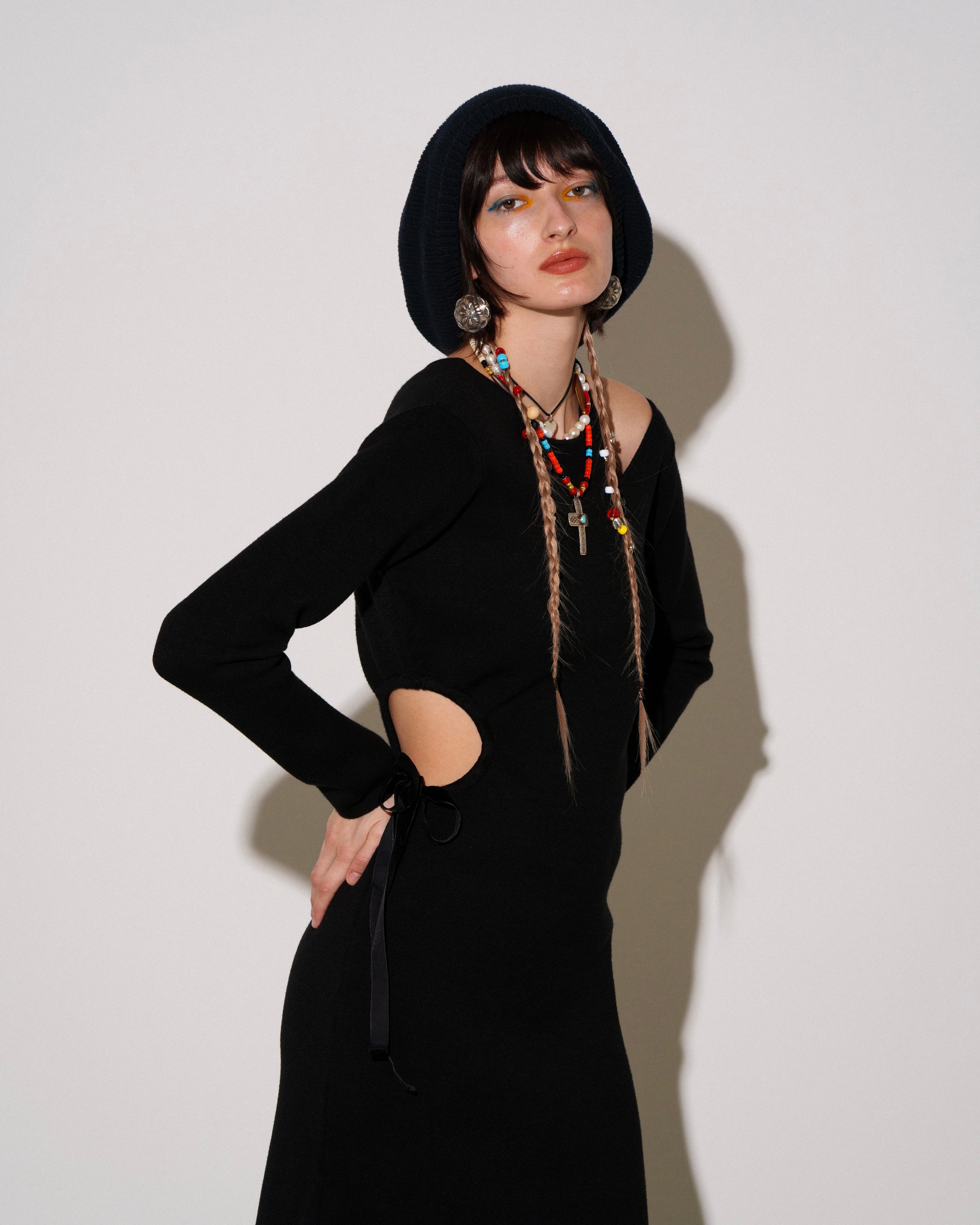 Art Knit Dress/アートニットドレス-Black＆Valencia Orange | AMBERGLEAM