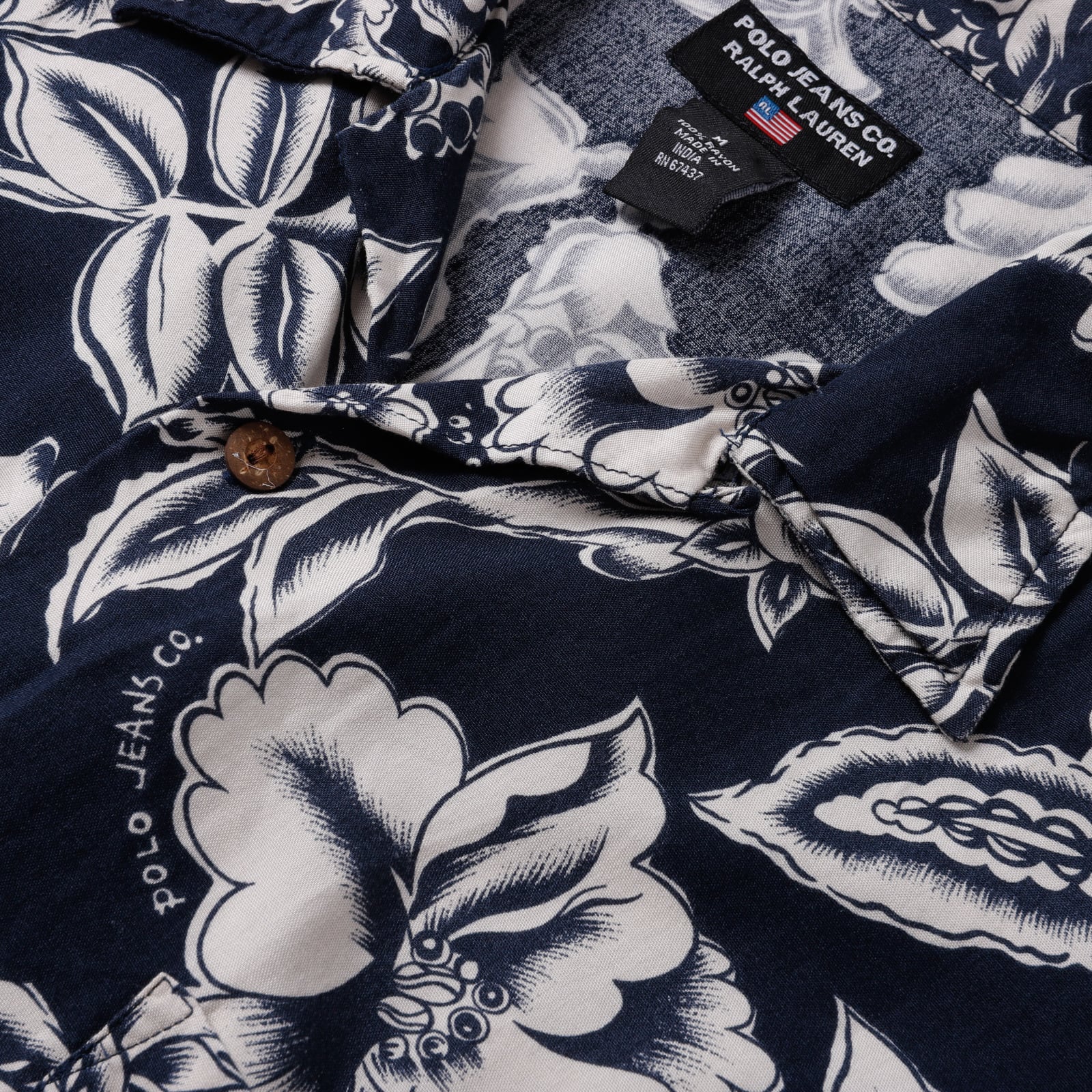 極美品】90s Ralph Lauren rayon open collar shirt S/S navy/white