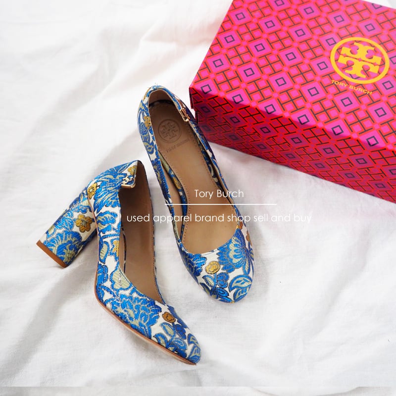Tory Burch トリーバーチ 花柄 パンプス 5 1/2 M ブルー系
