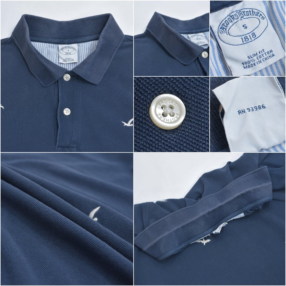 美品！ブルックスブラザーズ スリムフィット鹿の子 半袖 ポロシャツ ネイビーXS BROOKS BROTHERS ブルックスブラザーズ カモメ刺繍 デザイン 鹿の子