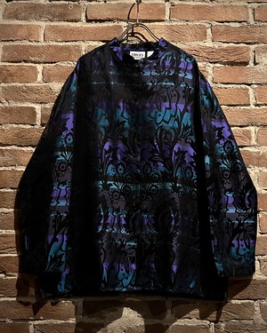 【Caka act3】“CHICO'S”Botanical × Horizontal Stripe Silk Shirt Jacket