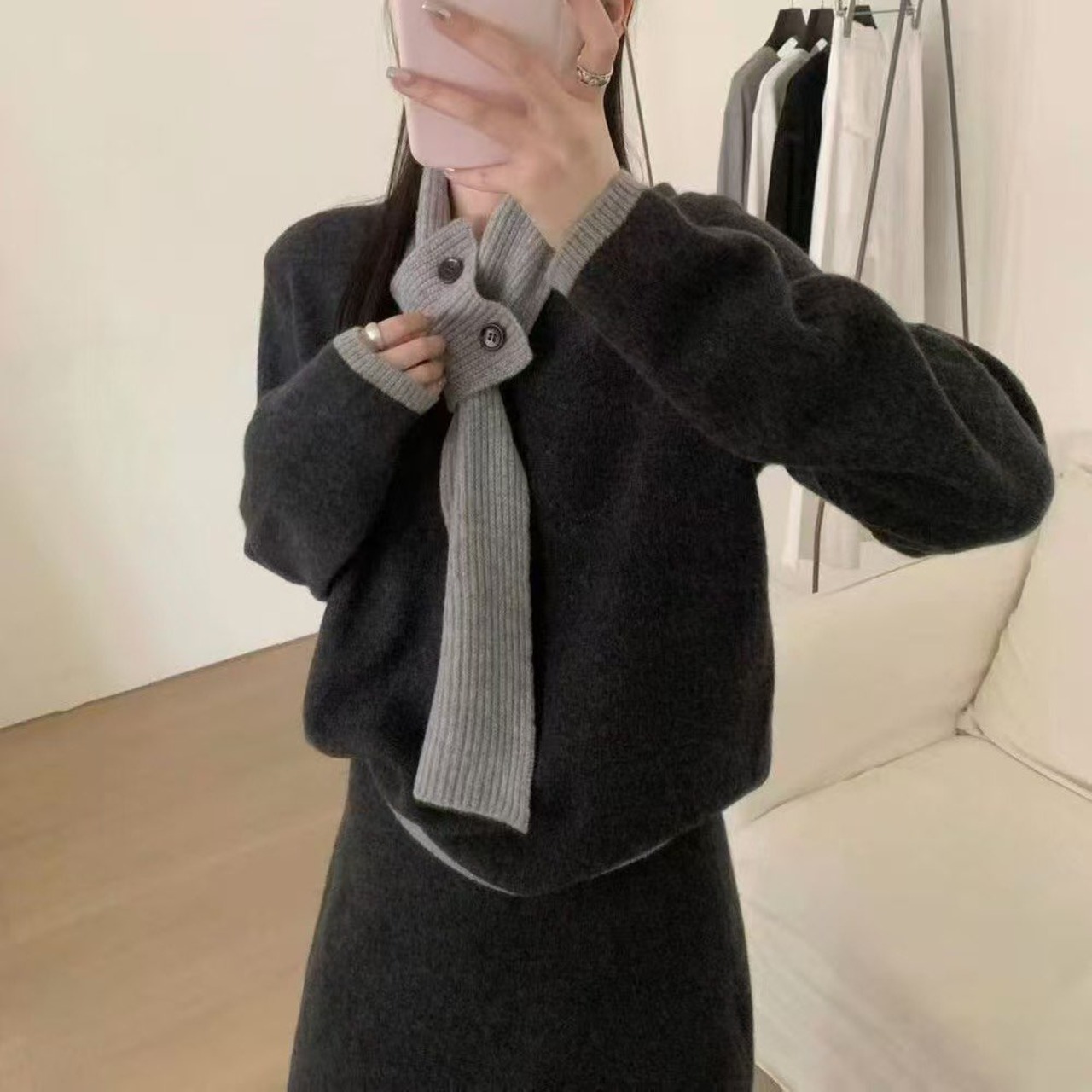 ニットトップス・スカート・スヌード3点セット