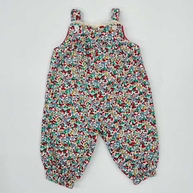 【6-9m】Handmade strawberry quilting salopette ハンドメイド いちご柄 キルトサロペット