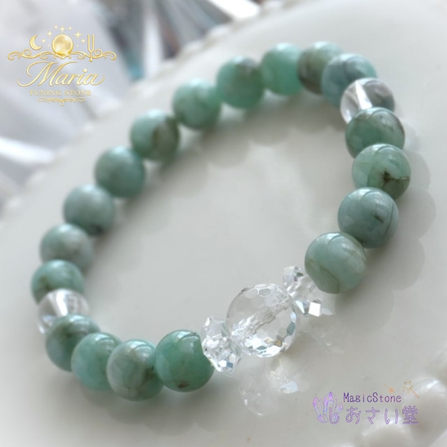 翠光 -SUIKOU-｜天然エメラルド8mm×水晶ブレスレット（内周16cm）