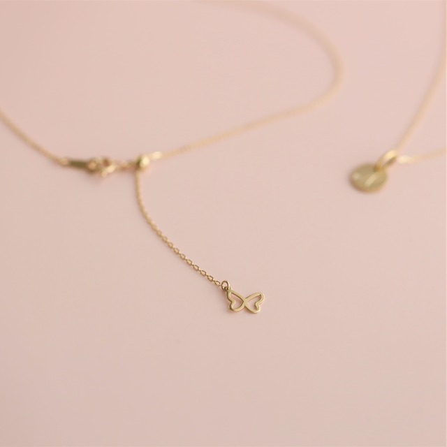 【Necklace with butterfly】 K18ネックレス  バタフライエンド　45cm/50cm選べる長さ（フリーアジャスター付き）