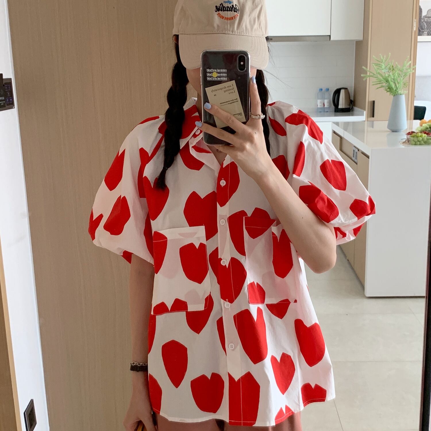 スタンダードスリーブシャツ サマースタイルプリントルーズ薄手ブラウス レトロ 夏物 クレセントシティ60727829133