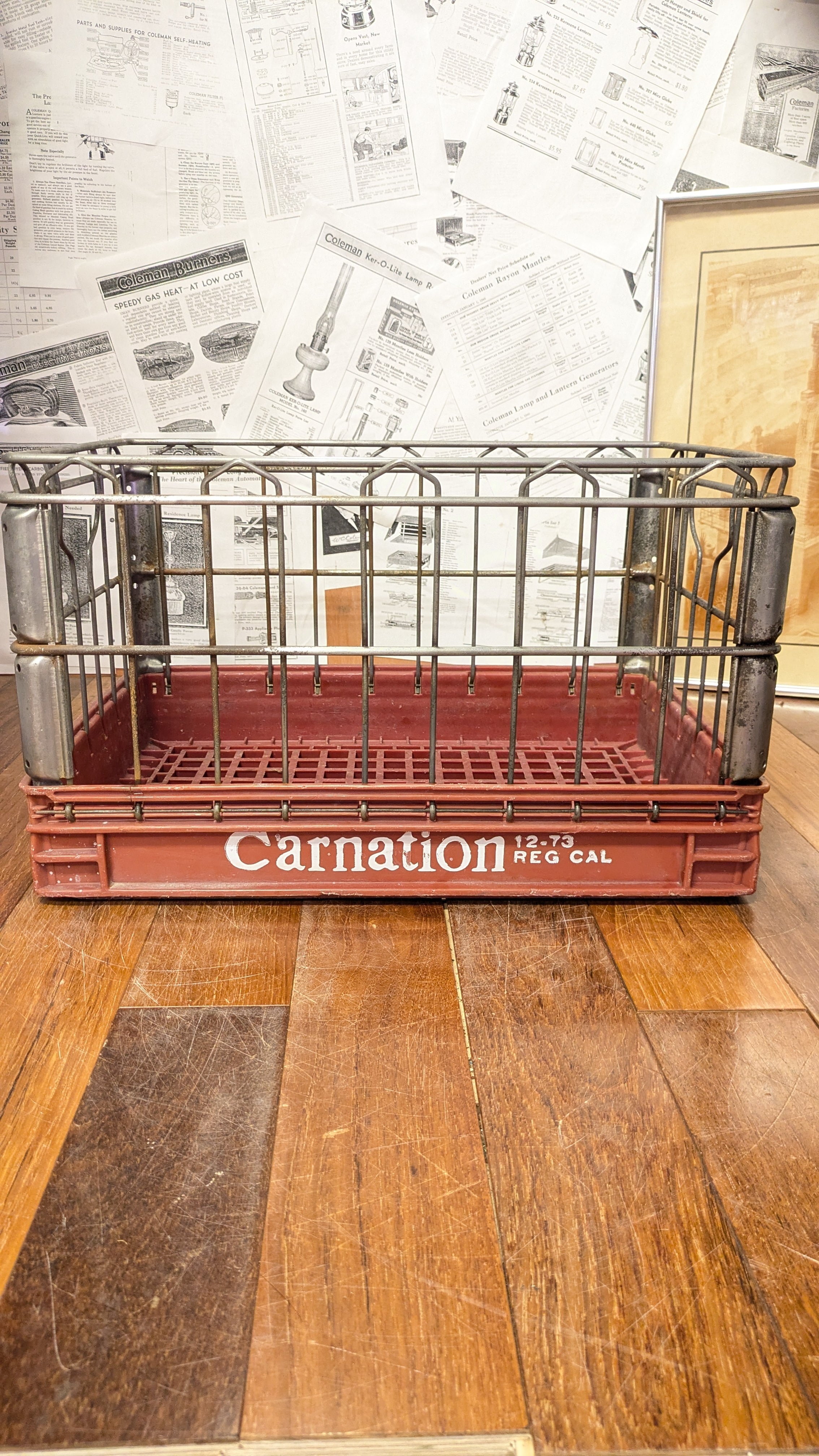 60s Vintage Carnation WireCrateワイヤークレート❶ 70's Vintage Carnation WireCrate StorageBox Antique Container