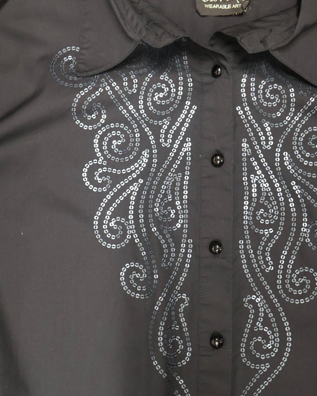 Sequin design beaded button shirt