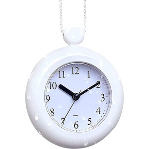 【特価処分】バスルーム 時計 防水クロック 掛け時計 置き時計 防水 静音 ストラップ・スタンド付き 浴室 キッチン お風呂 家庭用 おしゃれ装飾 直径14.6cm 白 (ランヤード)