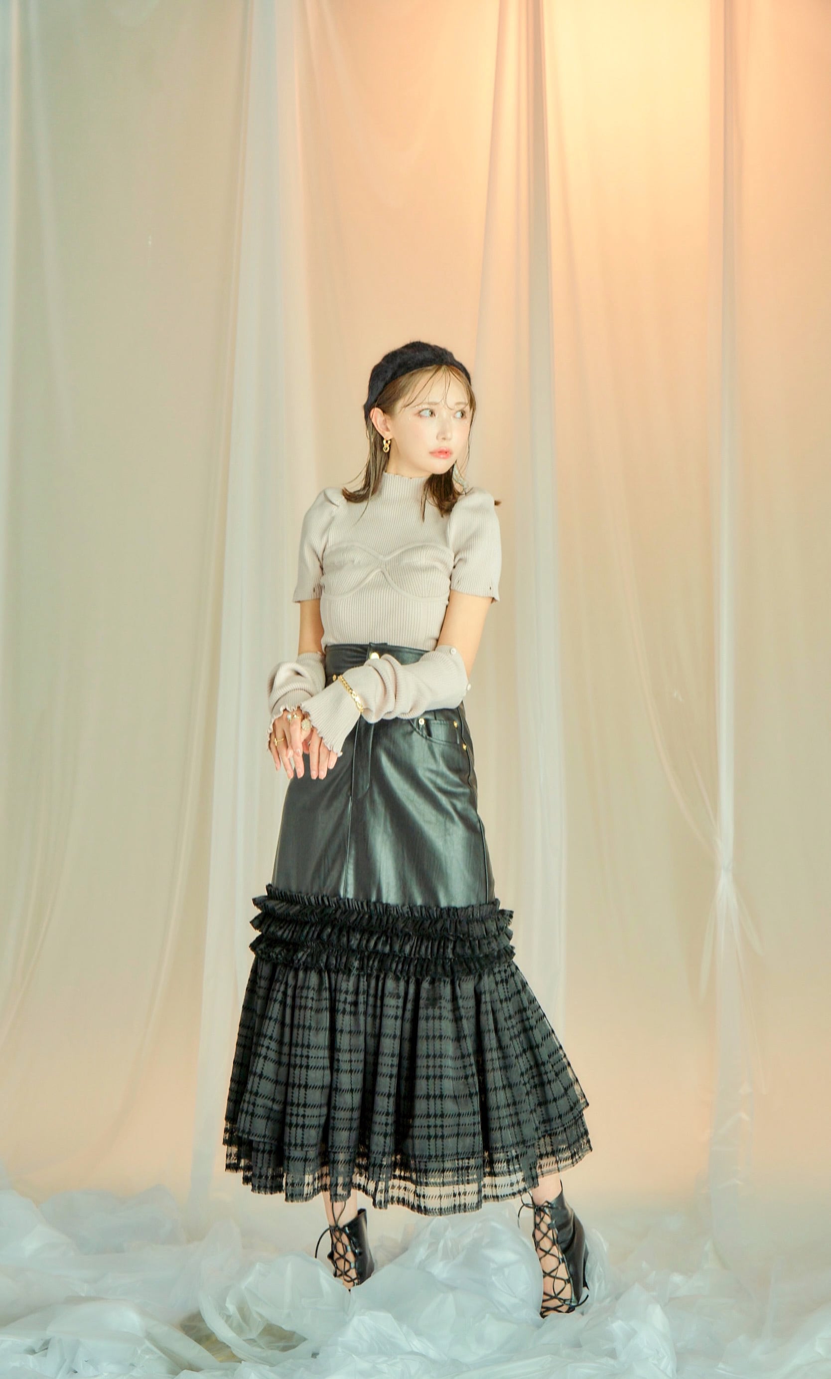 断捨離のため出品しますLeather Tulle Skirt  Crayme,