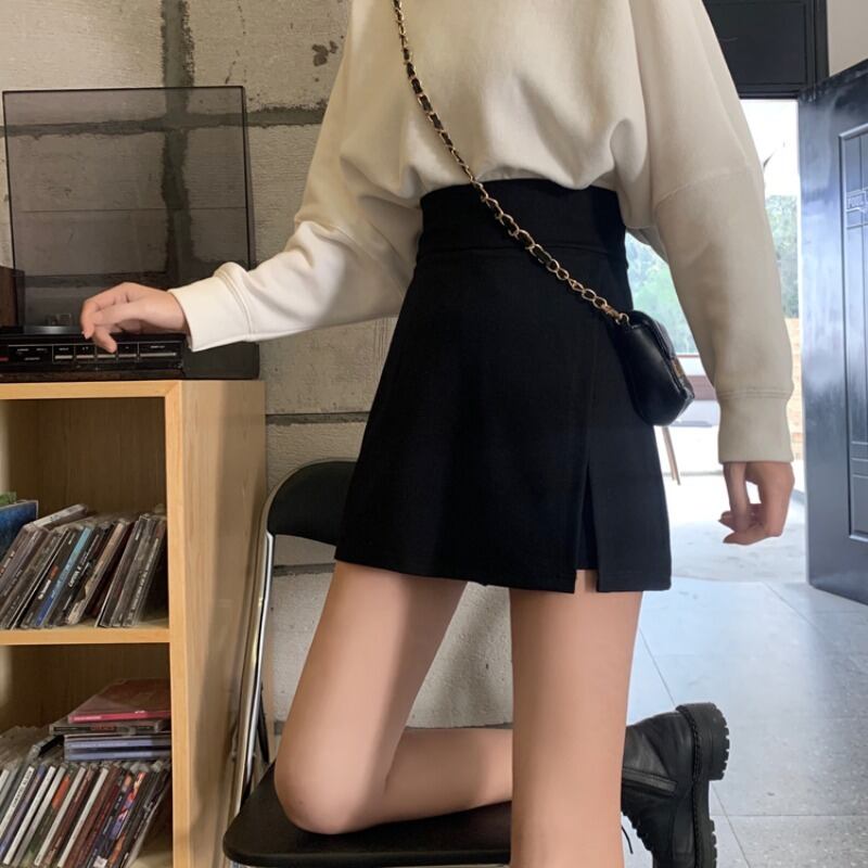 ブラックスカート オータムハイウェスト薄手ショート 秋物 萌量不足76751936192