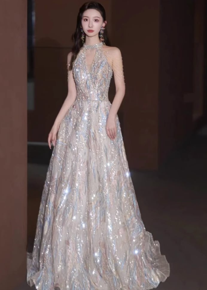 Theia☆定価$1095!ビジューホルターネックロングドレス オーロラデザインビジューホルターネックロングドレス | nite.nite