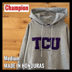 【champion】カレッジ テキサスクリスチャン大学 フットボール 刺繍ロゴ M スウェット パーカー US古着