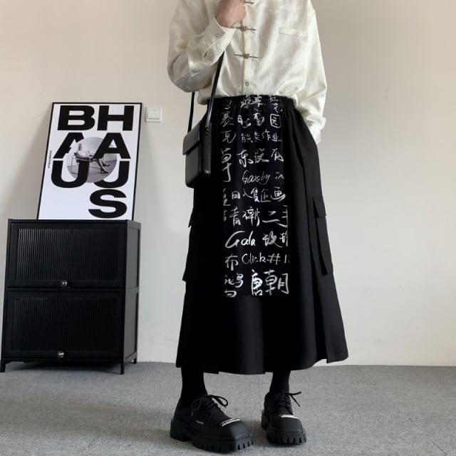 予約販売】ワイドパンツ ガウチョパンツ ボトムス メンズ ブラック